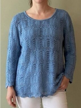 Ricki's Cotton Blue Openwork Scoop-Neck Knit tunic Sz Xl romantic Feminine